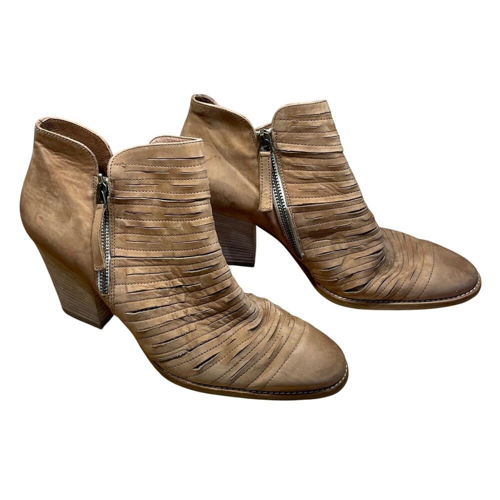 Paul Green Malibu Sliced Zip Bootie Chunky Nubuck Camel Sz 8 (US 10.5) GUC